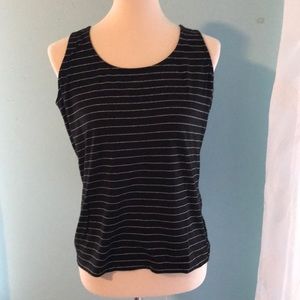 Talbots Black Tank Top with Silver Stripes